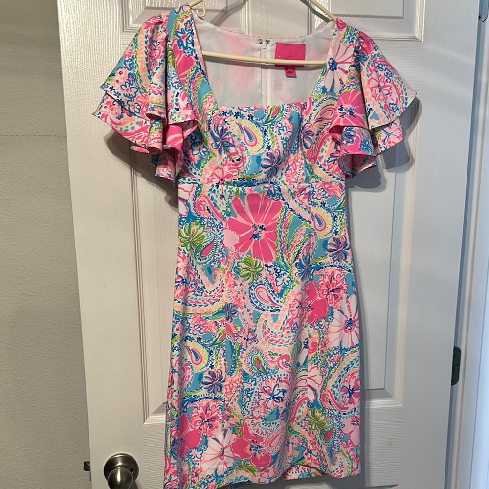 Lilly Pulitzer Pink and White Flutter Sleeve Sundress
